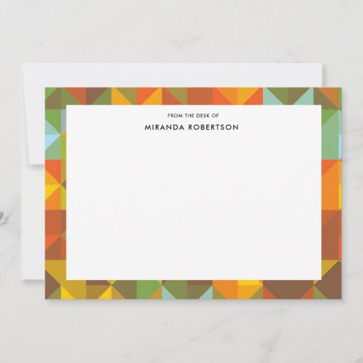 幾何学的なレトロの生地パターンメッセージカード ノートカード (正面)