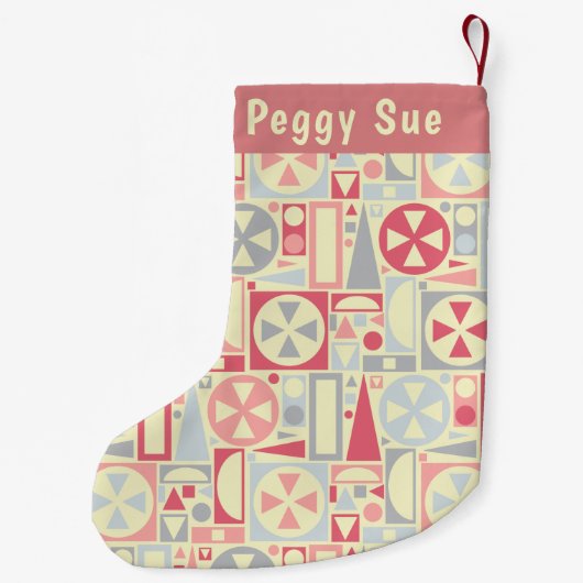 幾何学的なレトロの50年代の世紀半ばのモダンのピンク スモールクリスマスストッキング (裏面)