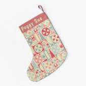 幾何学的なレトロの50年代の世紀半ばのモダンのピンク スモールクリスマスストッキング (裏面 (吊り時))