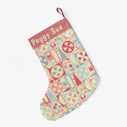幾何学的なレトロの50年代の世紀半ばのモダンのピンク スモールクリスマスストッキング (裏面 (吊り時))