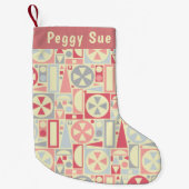 幾何学的なレトロの50年代の世紀半ばのモダンのピンク スモールクリスマスストッキング (正面)