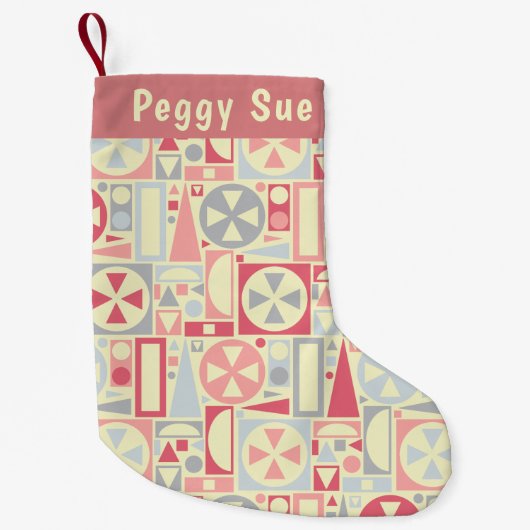 幾何学的なレトロの50年代の世紀半ばのモダンのピンク スモールクリスマスストッキング (正面)