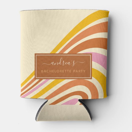幾何学的なレトロストライプ 70年代 バチェロレッテパーティー 缶クーラー (正面)