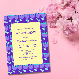 幾何学的なレトロフラワー バウハウス パープル 誕生日 招待状