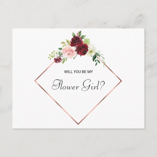 幾何学的なローズゴールドの春の花のフラワーガール インビテーションポストカード (正面)