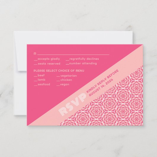 幾何学的なローズ レッド ウェディング 出欠カード (正面)