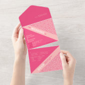 幾何学的なローズ レッド オールインワン ウェディング 招待状 (貼ってはがせる)