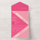 幾何学的なローズ レッド オールインワン ウェディング 招待状 (内側)