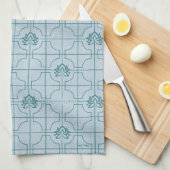 幾何学的なロータスグリッドパターン – 白いロータス キッチンタオル (四つ折り)