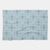 幾何学的なロータスグリッドパターン – 白いロータス キッチンタオル (横)