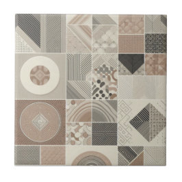 幾何学的なヴィンテージスタイルのオートミールソフトブラック タイル