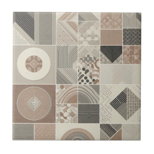 幾何学的なヴィンテージスタイルのオートミールソフトブラック タイル (正面)