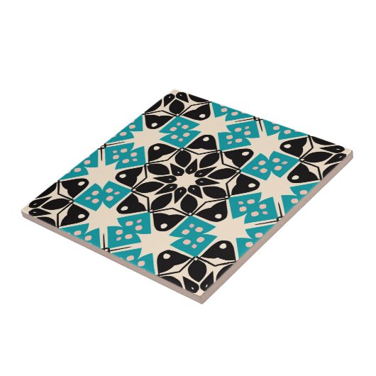 幾何学的な万華鏡ティール(緑がかった色)ブルーホワイトモザイク タイル (側面)