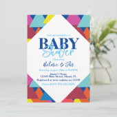 幾何学的な三角形が赤ちゃんカラフルシャワーをブロック 招待状 (スタンド正面)