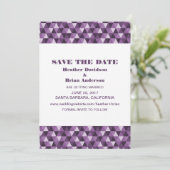 幾何学的な三角形のウェディングお知らせカード、紫 招待状 (スタンド正面)