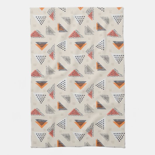 幾何学的な三角形の手描きのパターン キッチンタオル (縦)