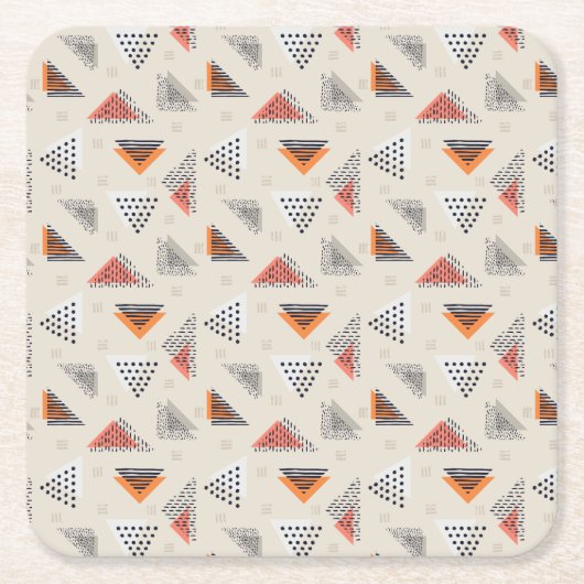 幾何学的な三角形の手描きのパターン スクエアペーパーコースター (正面)