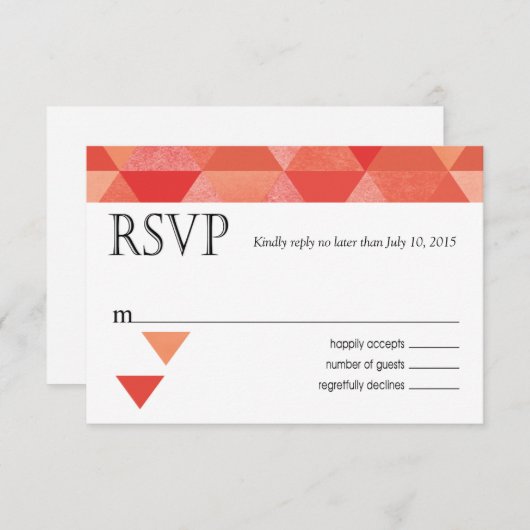 幾何学的な三角形RSVPの応答カード|珊瑚 出欠カード (正面/裏面)