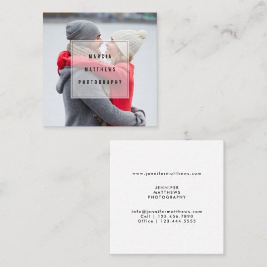 幾何学的な上敷のミニマルでモダンなカメラマン スクエア名刺 (正面/裏面)