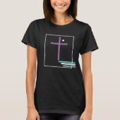 幾何学的な信仰の十字架のクリスチャン パープル ティール Tシャツ (正面)