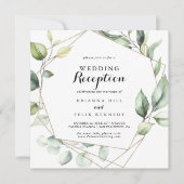 幾何学的な優雅さのゴールドグリーンウェディングパーティー 招待状 (正面)