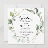 幾何学的な優雅さのゴールドグリーン性別発表パーティー 招待状 (正面)
