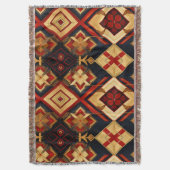 幾何学的な優雅さ シームレスパターン 赤 ゴールド 黒 スローブランケット (正面縦)