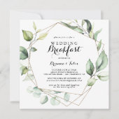 幾何学的な優雅なゴールドグリーンの結婚式の朝食 招待状 (正面)