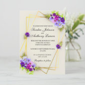 幾何学的な優雅なパンジーの結婚式招待状 招待状 (スタンド正面)