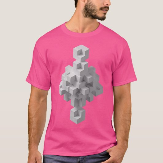 幾何学的な光学錯覚ホワイトキューブ Tシャツ (正面)