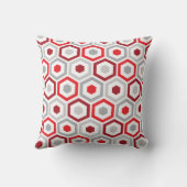 幾何学的な六角形パターン枕|赤い灰色 クッション (裏面)