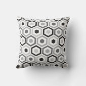 幾何学的な六角形パターン枕|黒い灰色 クッション (裏面)
