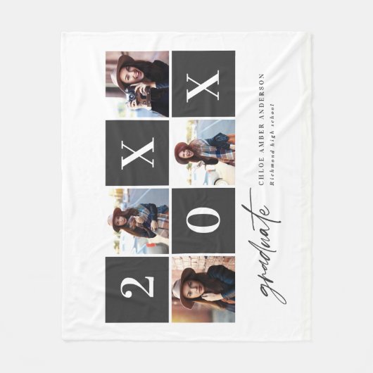 幾何学的な写真タイポグラフィの卒業発表 フリースブランケット (正面)