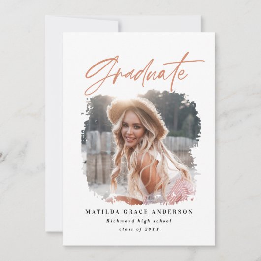 幾何学的な写真タイポグラフィの卒業発表 案内状 (正面)