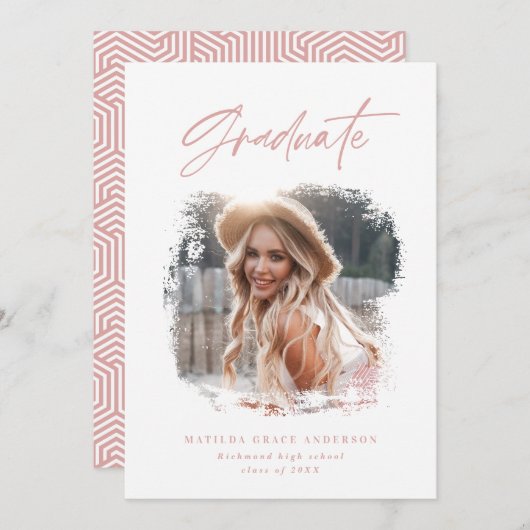 幾何学的な写真タイポグラフィの卒業発表 案内状 (正面/裏面)