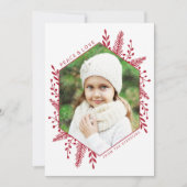 幾何学的な冬の葉クリスマスフォトレッド シーズンカード (正面)