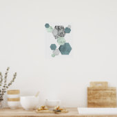 幾何学的な北欧の海岸沿いの色相の六角形アート ポスター (キッチン)