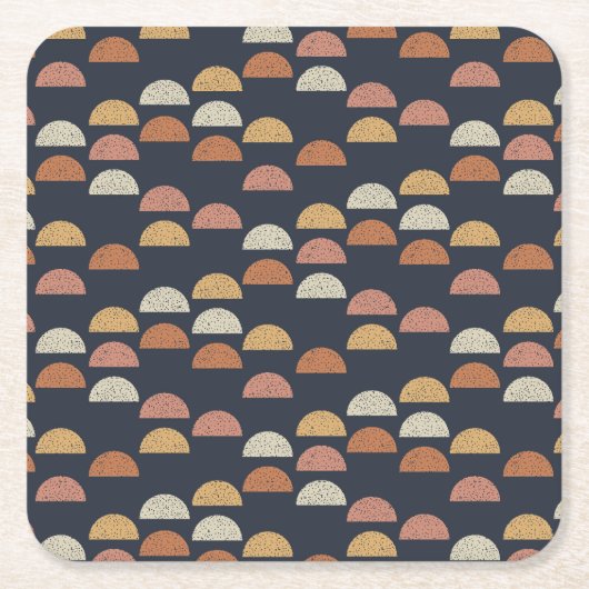 幾何学的な半円パターン スクエアペーパーコースター (正面)