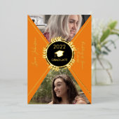 幾何学的な卒業金ゴールドプレス発表 箔招待状 (立ち正面)