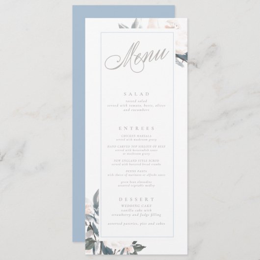 幾何学的な埃っぽい青い牡丹結婚のメニュー メニュー (正面/裏面)