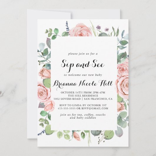 幾何学的な夏の風のフローラsipと参照 招待状 (正面)