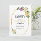 幾何学的な多角形の花の結婚式のリハーサルディナー 招待状 (スタンド正面)