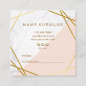 幾何学的な大理石の金ゴールドの淡いピンクの正方形の紹介 スクエア名刺 (裏面)