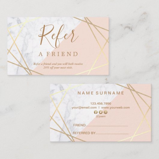 幾何学的な大理石の金ゴールドの淡いピンクの紹介 名刺 (正面/裏面)
