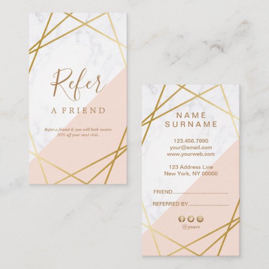 幾何学的な大理石の金ゴールドの淡いピンクの縦の紹介 名刺 (正面/裏面)