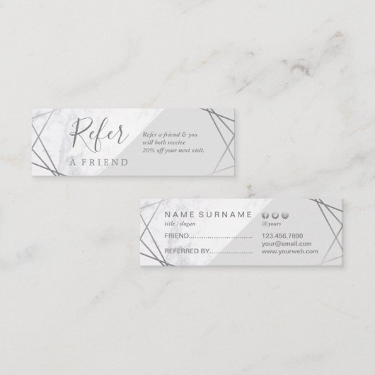 幾何学的な大理石の銀製灰色の小型広告宣伝の紹介 スキニー名刺 (正面/裏面)