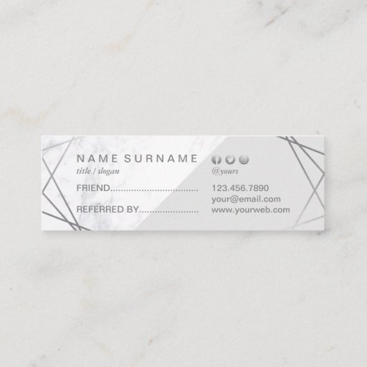 幾何学的な大理石の銀製灰色の小型広告宣伝の紹介 スキニー名刺 (裏面)