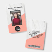 幾何学的な大理石 モダン コーラル フォト ID ワーク バッジ (正面＆裏面)