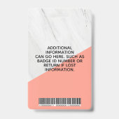 幾何学的な大理石 モダン コーラル フォト ID ワーク バッジ (裏面)