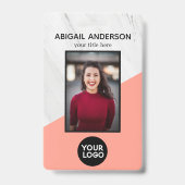 幾何学的な大理石 モダン コーラル フォト ID ワーク バッジ (正面)